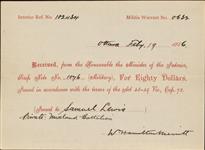 Receipt - Lewis, Samuel - Private - Midland Battalion - Scrip number 1076 [between 1885-1913]