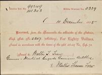 Receipt - Trew, Walter T. - Gunner - Montreal Brigade Garrison Artillery - Scrip number 307 [between 1885-1913]