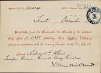 Receipt - Klein, Edward E. - Trooper - Governor General Body Guard - Scrip number 351 [between 1885-1913]