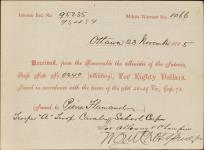 Receipt - Flamand, Pierre - Trooper - A Troop Cavalry School Corps - Scrip number 240 [between 1885-1913]