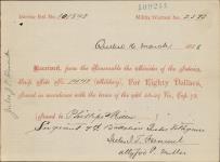 Receipt - Miller, Phillipe - Sergeant - Ninth Battalion Quebec Voltigeurs - Scrip number 1441 [between 1885-1913]