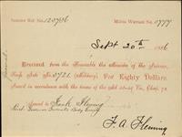 Receipt - Fleming, Frank - Lieutenant - Governor General's Body Guard - Scrip number 3721 [between 1885-1913]