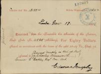 Receipt - Murphy, Edward (heir of Charles Armsworth) - Gunner - B Battery Regiment Canadian Artillery - Scrip number 4535 [between 1885-1913]