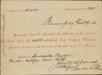 Receipt - Power, Lawrence - Private - Halifax Provisional Battalion - Scrip number 4470 [between 1885-1913]