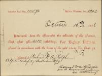 Receipt - Rolph, Richard W. A. - Adjutant - Infantry Battalion Winnipeg - Scrip number 4080 [between 1885-1913]