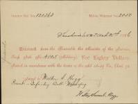 Receipt - Hogg, Walter S. - Private - Infantry Battalion Winnipeg - Scrip number 4005 [between 1885-1913]