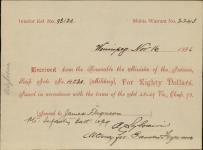 Receipt - Ferguson, James - Private - Infantry Battalion Winnipeg - Scrip number 4530 [between 1885-1913]