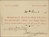 Receipt - Boyd, Walter G. - Gunner - Montreal Brigade Garrison Artillery - Scrip number 2676 [between 1885-1913]
