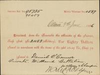 Receipt - O'Connor, Daniel - Private - Midland Battalion - Scrip number 2453 [between 1885-1913]