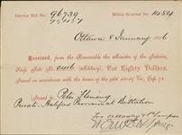 Receipt - Fleming, Peter - Private - Halifax Provisional Battalion - Scrip number 416 [between 1885-1913]