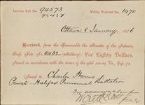 Receipt - Harris, Charles - Private - Halifax Provisional Battalion - Scrip number 432 [between 1885-1913]