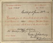 Receipt - Salsbury, Walter J. - Private - Battleford Rifle Company - Scrip number 525 [between 1885-1913]