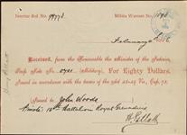 Receipt - Woods, John - Private - Tenth Battalion Royal Grenadiers - Scrip number 701 [between 1885-1913]