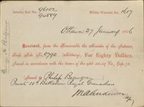 Receipt - Beaugre, Philip - Private - Tenth Battalion Royal Grenadiers - Scrip number 790 [between 1885-1913]