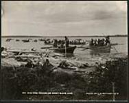 [Tlicho (Dene) in boats near shore of Tideè (Great Slave Lake)]. Original title: Dog-Ribb Indians on Great Slave Lake [ca. 1901].