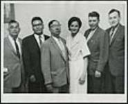Temporary Committee of new National Indian Council of Canada. Left to right: Telford Adams, George Manuel, A.H. Brass, Marion Meadmore, David Knight and Joe Keeper 19 August 1961.