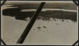 [View of the Lac Seul Post office from airplane, Obishkokaang (Lac Seul First Nation), Ontario] Original Title: Lac Seul Post from Air 1926.