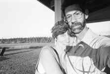[Doreen Lindsay hugging husband Gabor Szilasi] July 1985