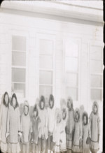 [Group of children standing in front of Aklavik Roman Catholic Indian Residential School] [between 1950 and 1960]