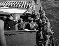 [Canadian troops aboard landing craft en route to Dieppe, France, 19 August 1942.]