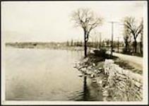 [View of rock-enforced riverbank and industrial area in background] [1927-1932].