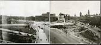 [Overhead panorama view of Plaza Bridge, Elgin St. and Wellington St.during construction of the Confederation Square terrace] May 3, 1939