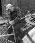 [Moses Chiasson making a gaspereau scoop net] 1971-1979.