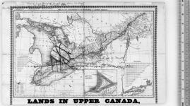 Great Northern and Great Western Railways and Plank Roads 1843. [superimposed in manuscript on] Map of the Townships in the Province of Upper Canada. [cartographic material] 1843