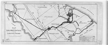 Map showing Line of Welland Canal between Lakes Erie & Ontario. [cartographic material] 1909