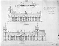 West Block, Parliament Buildings, Ottawa. Departmental buildings. Left hand block, no. 2, [showing east and south elevations]. / Stent and Laver, architects 1863.