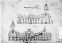 East Block, Parliament Buildings, Ottawa. Departmental buildings. Righthand block, west and south elevations. / Stent and Laver, architects 1863.