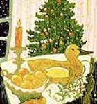 [Interior with yellow Duck, Bowl of Fruit, Candle and Christmas tree] [graphic material] / [Painted by Claude Alphonse Simard] [1987].