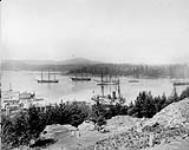 H.M.S. "Comus" P.M.S.S. "Dakota", H.M.S. "Kingfisher", Esquimalt Harbour, B.C c.a. 1882.