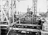 Construction of the Miramichi Bridges on the Intercolonial Railway - Northwest Branch. Dredge Pumps in operation in Pier B/Construction des ponts de Miramichi, sur l'Intercolonial. Embranchement nord-ouest. Dragues suceuses employées au pilier B 1873