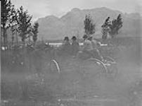 Hon. Frank Oliver and H. Douglas leaving collieries, Jasper Park, Alta., 1911