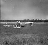Wreckage of Fairey 'Swordfish' aircraft HS404 of the Naval Air Gunnery School, Yarmouth, at Surette Island, N.S., 29 Sept. 1943 29 Sept. 1943
