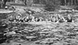 Water frolic at Monteith House bathing beach, ""Ha Ha" Drop In Anyold Time", Muskoka Lakes Vers 1909