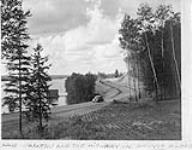 Lake Waskesiu and the highway in the Prince Albert National Park c.a. 1945
