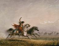 Femme de la tribu des "Shoshonie" qui lance le lasso 1867.