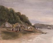 Wigwams des indiens micmac à Point Lévi vis-à-vis Québec, 1840