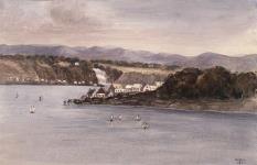 Pointe de l'île d'Orléans et les chutes Montmorency depuis le vapeur 'Unicorn' 1841