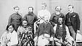 Group of nine taken in the square of the North-West Mounted Police Barracks, at Regina 1885
