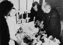 Dr. Norman Bethune, assisted by Henning Sorensen, performing a transfusion during the Spanish Civil War ca. 1936-1938.