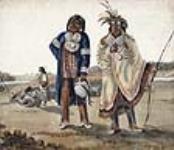 Deux chefs odawas accompagnés d'autres Indiens, qui reviennent tard de Michillimackinac, au lac Huron, dans le but de recontrer le « Great Father The King » ou son représentant ca. 1813-1820