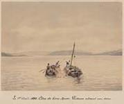 Côtes de Terre-Neuve, Pêcheurs relevant une Seine [sic] = Coast of Newfoundland: Fishermen raising a seine 1 août 1885.