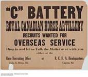 "C" Battery, Recruits Wanted 1914-1918