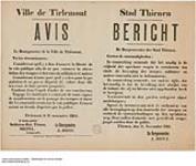 Ville de Tirlemont, Avis, 11 Novembre 1918 / Stad Thienen, Bericht, 11 November 1918 1918