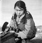 [Taktu cleaning fat from seal skin, Kinngait, Nunavut] [between 1956-1960]