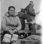[Barbara Hinds (left), Mackenzie Porter (right), and a man on a boat, Iqaluit, Nunavut] 1960