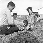 [James and Alma Houston outside with their two sons, Kinngait, Nunavut] 1960
